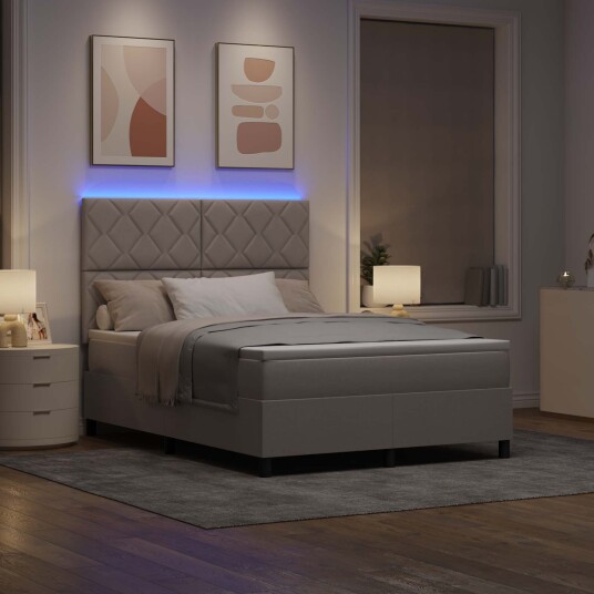 Box Spring Seng med Madrass & LED Taupe 160x200 cm Stoff