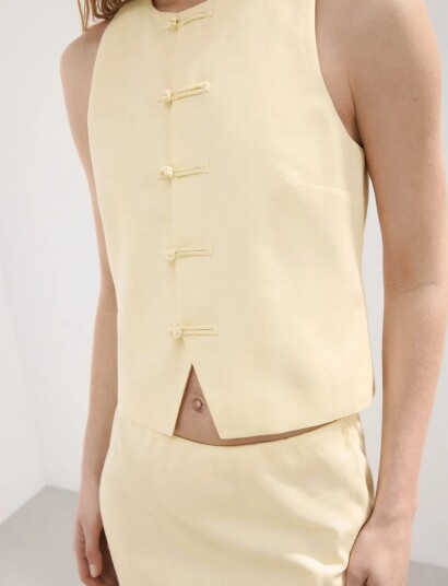 Mango Linen Toggle Waistcoat   Yellow   XL
