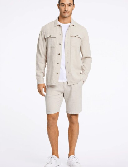 Lindbergh Cotton Linen Overshirts L/S Beige XL