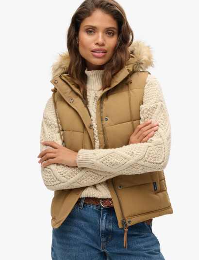 Superdry Vintage Everest Faux Fur Gilet - Brown - 16 Superdry Vintage Everest Faux Fur Gilet - Brown - 16