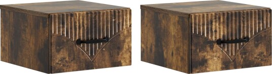  Vegghengt Nattbord med skuff 2 pcs Røkt Eik 34,5 x 33 x 20 cm