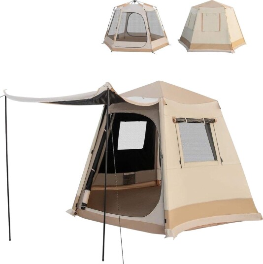 Northix telt Pop up campingtelt 1 minutts oppsett 4 6 personer beige Northix telt Pop up campingtelt 1 minutts oppsett 4 6 personer beige