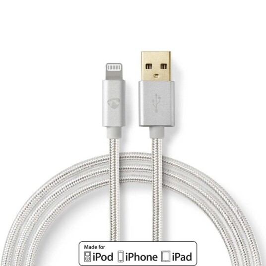 Nedis Lightning Kabel | USB 2.0 | Apple Lightning 8-Pinners | USB-A Han | 480 Mbps | Gull belagt | 1.00 m | Rund | Flettet / Nylon | Aluminium | Deksel Vindusboks
