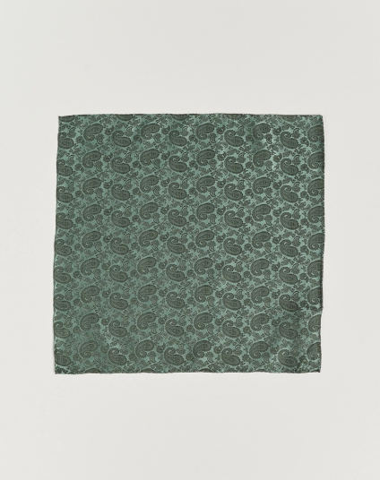 Amanda Christensen Tonal Paisley Silk Pocket Square Olive