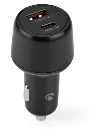 Nedis 65W Billader med 2 Utganger USB-A og USB-C, Automatisk Spenning Utvalg - Svart