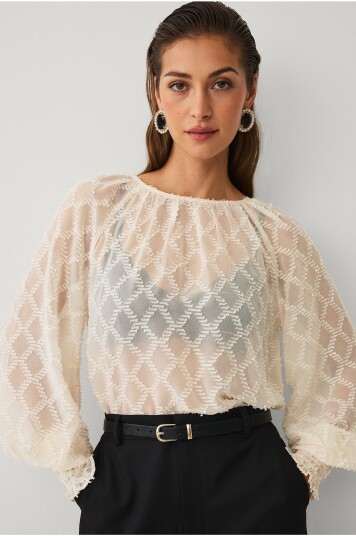 Ellos Collection Bluse med frynsedetaljer Hvit