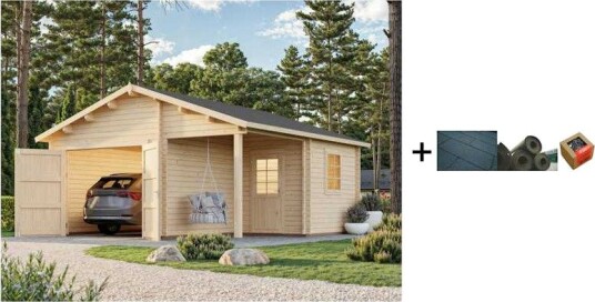 Garasjebod Palmako Roger 28,1 m2 med Dobbel Treport med Shingel, Papp og Spiker