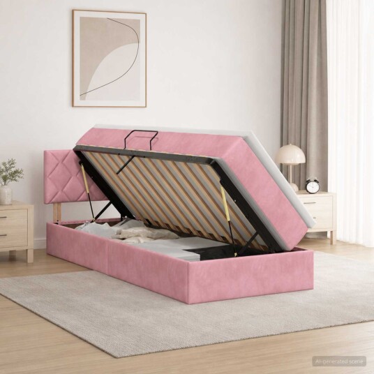 vidaXL Seng med Oppbevaring med hodegjerde Rosa 100 x 200 cm Fløyel