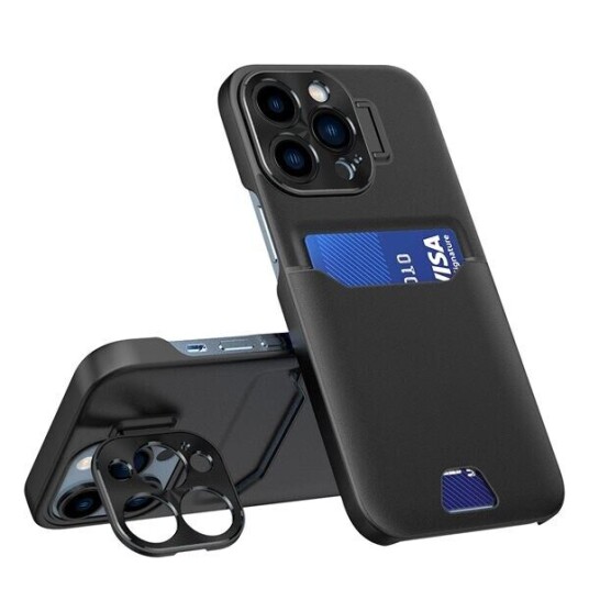 Hurtel Leather Stand Case for iPhone 14 Pro Cover Card Wallet with Stand Black