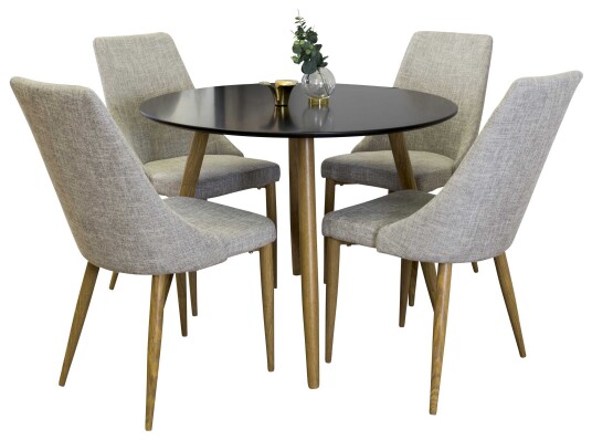 Venture Design Plaza & Leone spisegruppe Svart/grå 4 st stoler & bord 100 cm