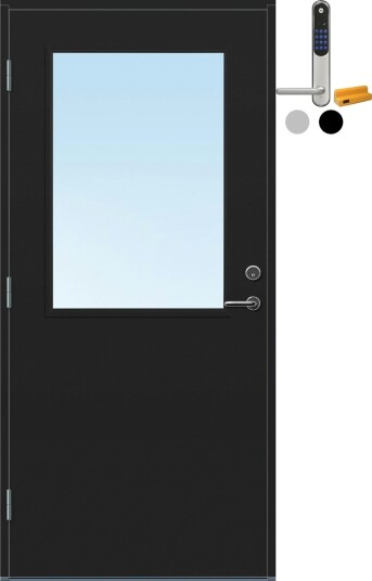 Ytterdør Bygg1 Sande med Yale Entrus BxH: 100x200 cm, Venstre, NCS S-8500-N, Dempet Sort, Yale Sølv