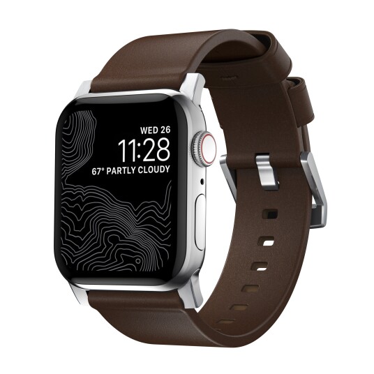 Nomad Apple Watch  42/44/SE/45/49mm  Modern Horween Band Rem - Rustic Brown / Silver Hardware