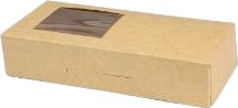 Kageæske/Sushiæske Hængslet Låg L230xb105xh50mm Pap Med Pe Og Rude I Siden Brun,200 Stk/Krt