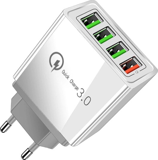 Hurtiglader med 4 USB-stikkontakter og QC3 Teknologi