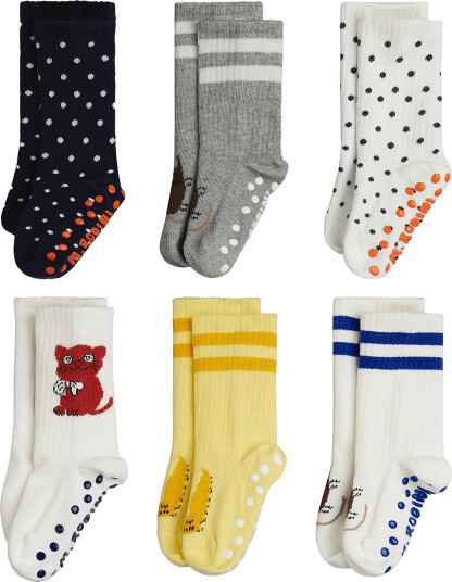 Mini Rodini Kitten 6 Pack Anti Slip Socks   Multi/patterned   20/23