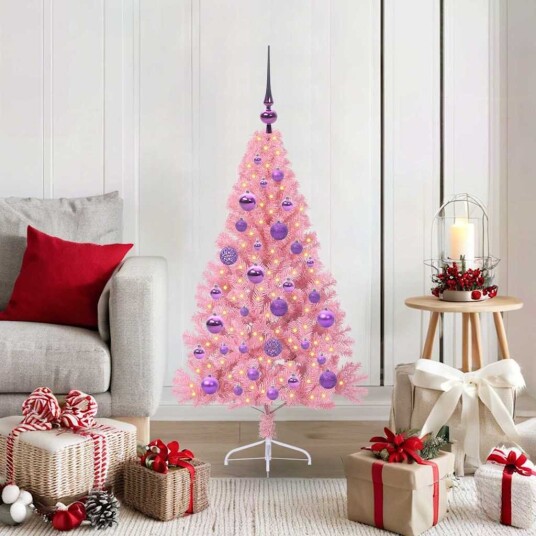 Kunstig Forhåndsopplyst Juletre med 150 LED Rosa 120 cm PVC
