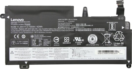 Simplo Batteri Til Bærbar Pc Litiumion 3-Cellers 3.375 Ah 42 Wh Fru 01AV401