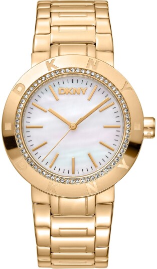DKNY Dameklokke DK1L023M0035 Eastside Logo Hvit/Gulltonet stål Ø36