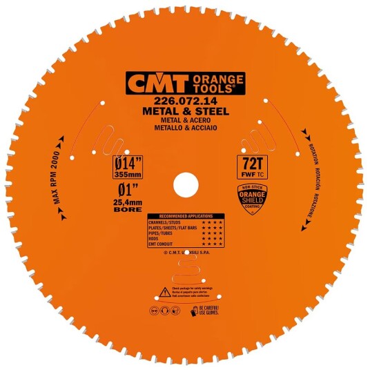 Sagblad for metall CMT 226; 355x2,2x25,4; Z72; 0°