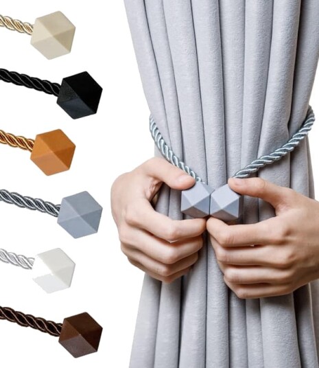Magnetisk gardinbinder med tykkere vridd ledning og sterk magnetbinder gardinfeste gardinbrakett dekorative gardinhåndlagde slips grå 4