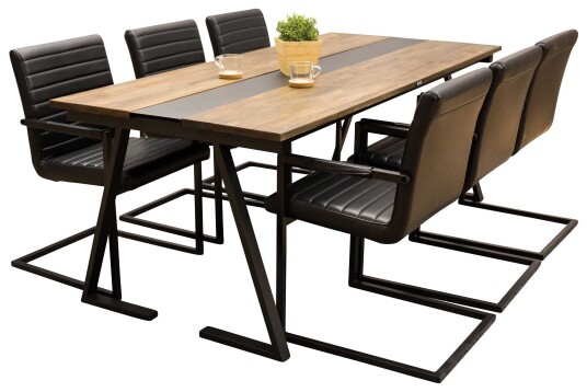 Venture Design Jakarta & Art spisegruppe Natur/svart 6 st stoler & bord 200 x 90 cm
