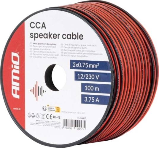 Høyttalerkabel Med To Ledere Cca 2×0,75 Mm², 100 M, 3,75 A Amio-04457 Høyttalerkabel Med To Ledere Cca 2×0,75 Mm², 100 M, 3,75 A Amio-04457