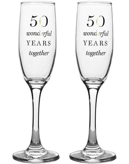 Crosswear 50 Wonderful Years Together 2 stk Jubileumschampagneglass med Gullfarget Skrift 22 cm 030011
