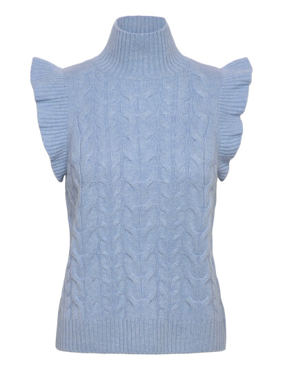 Davida Cashmere Roll Neck Frill Cable Vest - Blue - L Davida Cashmere Roll Neck Frill Cable Vest - Blue - L