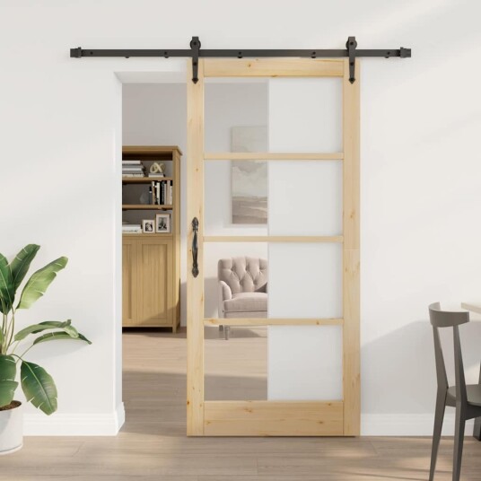 vidaXL Skyvedør med tilbehør 93x202 cm Solid furutre