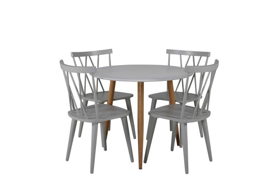 Venture Design Polar & Mariette spisegruppe Hvit/grå 4 st stoler & bord 90 cm