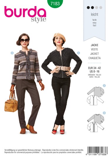 Burda 7183 - Jakke EUR: 34-42, US: 8-16