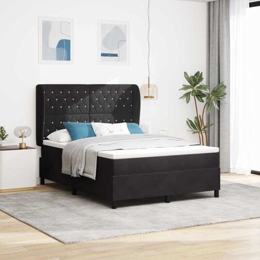 Boksfjær Seng med madrass Svart 140 x 190 cm Fløyel