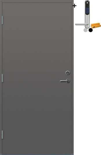 Ytterdør Bygg1 Moss med Yale Entrus BxH: 80x210 cm, Høyre, NCS S-6500-N, Grå, Yale Sølv
