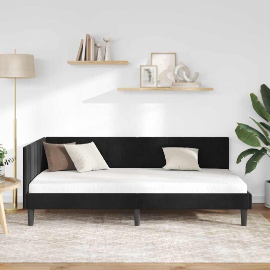 Hjørnesengramme med hodegjerde Svart 90 x 200 cm Fløyel Hjørnesengramme med hodegjerde Svart 90 x 200 cm Fløyel