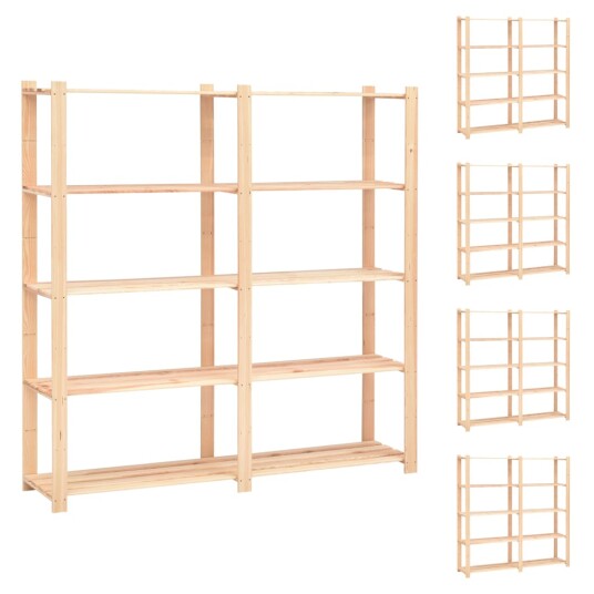 vidaXL Lagringshyller 5 etasjer 5 stk 170x38x170 heltre furu 500kg vidaXL Lagringshyller 5 etasjer 5 stk 170x38x170 heltre furu 500kg