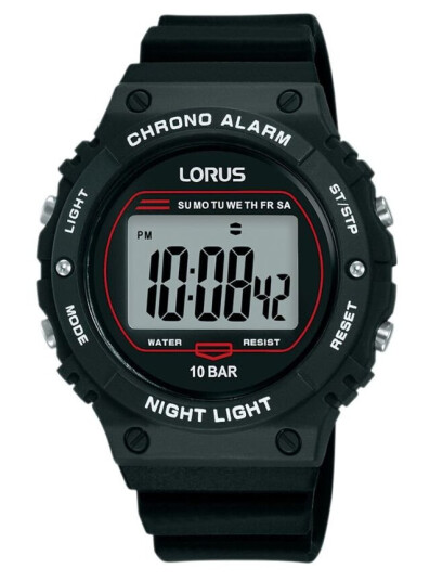 Lorus, Digital klokke med sort gummirem