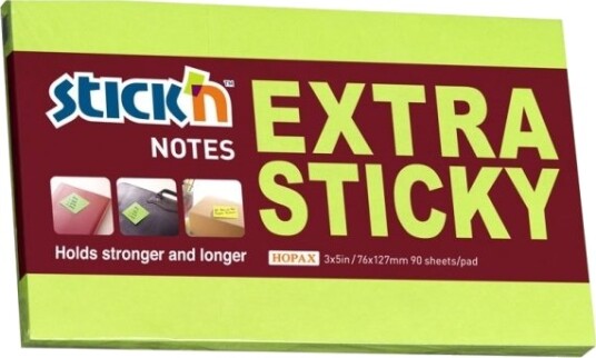 Notesblok Extra Sticky 76X127 90 Blad Neon Grøn 12 Stk.