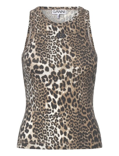 Ganni Leopard Print Tank Top Brown L