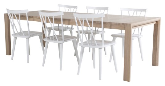 Venture Design Sleek Spisebord m. uttrekk med 6 Mariannelund Stoler, Hvit Unoliving