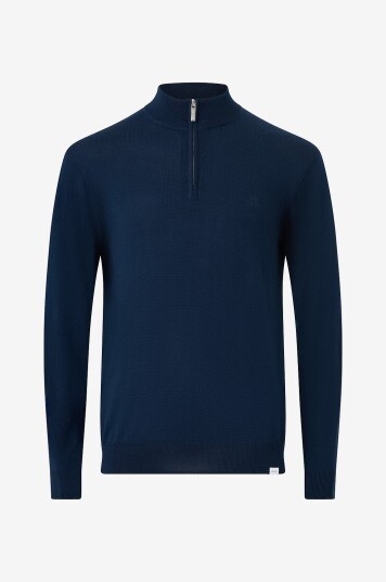 Les Deux Ulltrøye Greyson Half zip Merino Knit Blå