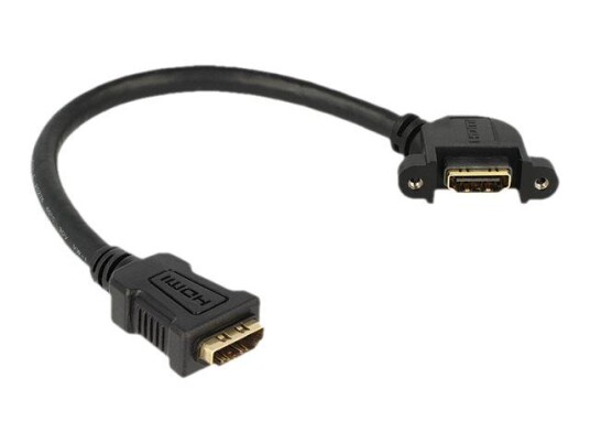 Delock 25 cm HDMI-kabel Hunkjønn til Hunkjønn med Panel-mount