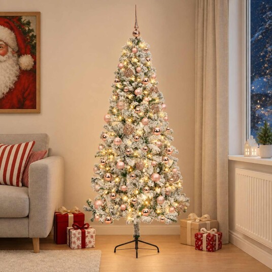 vidaXL Kunstig juletre med julekuler 210 cm 300 LED-lys Varmhvit