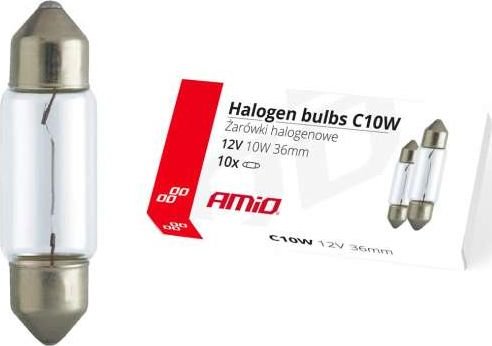 Amio Halogenpærer C10w Festong 36Mm 12V 10Stk. Amio Halogenpærer C10w Festong 36Mm 12V 10Stk.