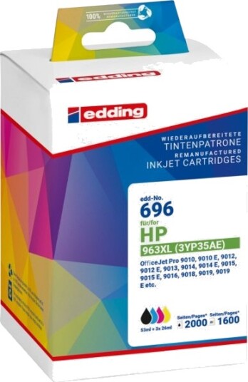 Edding Edd-696, Sort, Cyan, Fiolblå, Gult, 53 Ml, 26 Ml, 4 Stykker, 2000 Sider, Multipakke