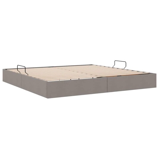 Seng med Oppbevaring med madrass Gråbrun 200 x 200 cm stoff