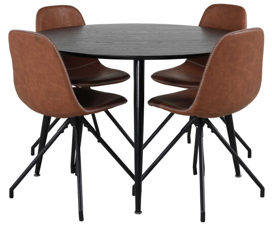 Venture Design Dipp & Polar spisegruppe Svart/brun 4 st stoler & bord 115 cm