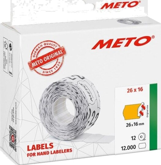 METO Prisetiketter,26x16mm, neonoransje, 12rl/1000