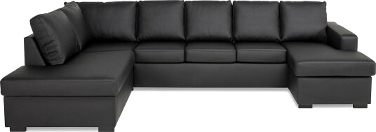 Crazy 5 seters Venstrevendt U formet Sofa med Divan og Sjeselong i Kunstlær Svart
