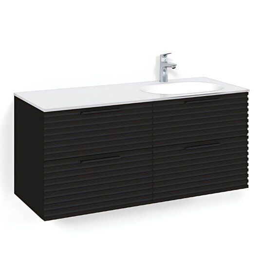 Macro Design Crown Stripe Servantskap 4-skuff - med Høyre Glasservant 120cm Svart eik / Glass Edge Hvit