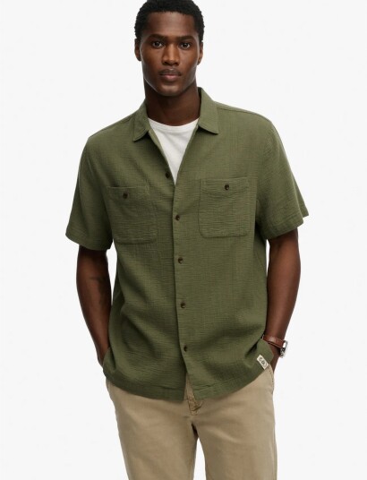 Superdry Merchant Textured S/S Shirt Khaki green S Superdry Merchant Textured S/S Shirt Khaki green S